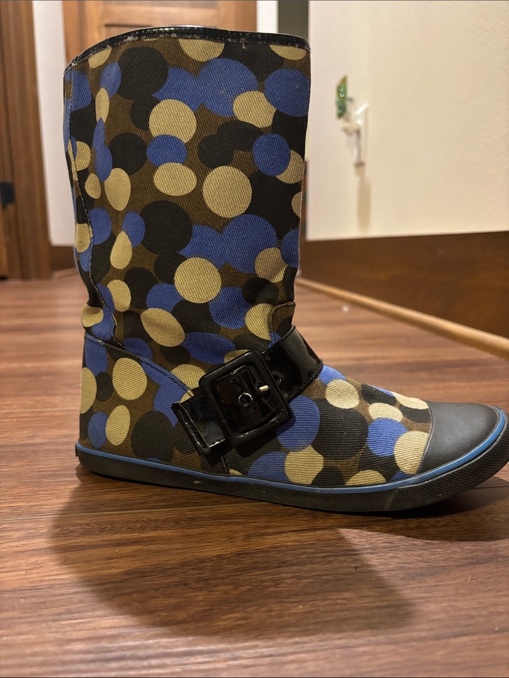 Aldo Blue, Black & Tan Polka Dot Ankle Boot